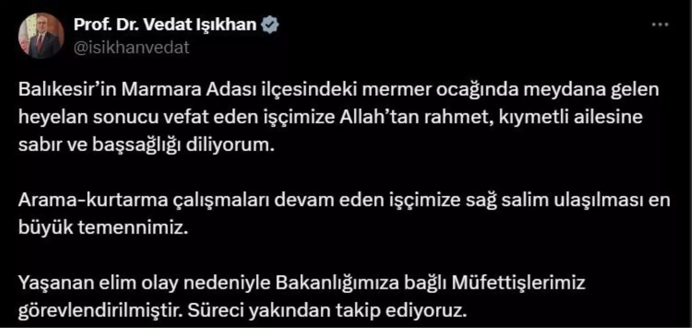 Marmara Adası’ndaki Heyelan: Bakan’dan Taziye